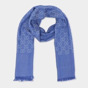 New Gucci GG Jacquard Wool Silk Scarf